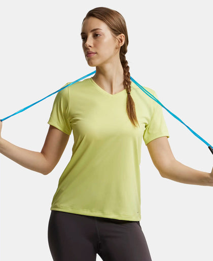 Microfiber Fabric Relaxed Fit Solid V Neck Half Sleeve Performance T-Shirt - Daiquiri Green-5