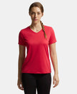Microfiber Fabric Relaxed Fit Solid V Neck Half Sleeve Performance T-Shirt - Virtual Pink-1