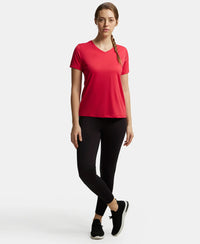 Microfiber Fabric Relaxed Fit Solid V Neck Half Sleeve Performance T-Shirt - Virtual Pink-4