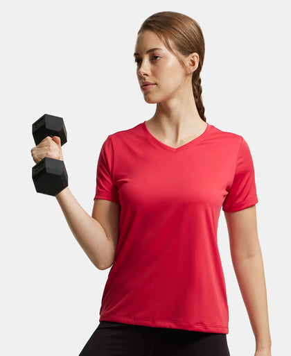 Microfiber Fabric Relaxed Fit Solid V Neck Half Sleeve Performance T-Shirt - Virtual Pink-5