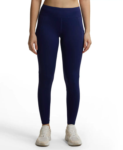 Tactel Microfiber Elastane Performance Leggings with Broadwaistband & Side Pockets - Midnight Sail-1