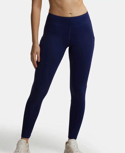 Tactel Microfiber Elastane Performance Leggings with Broadwaistband & Side Pockets - Midnight Sail-5