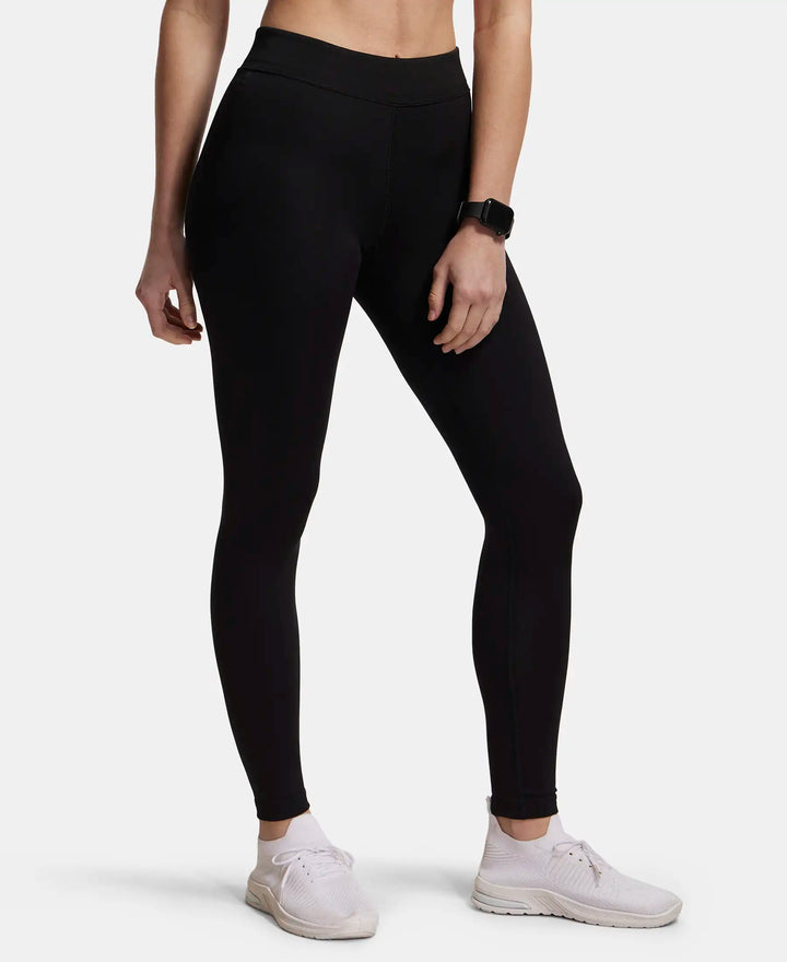 Microfiber Elastane Performance Leggings with Broad Waistband - Black-2