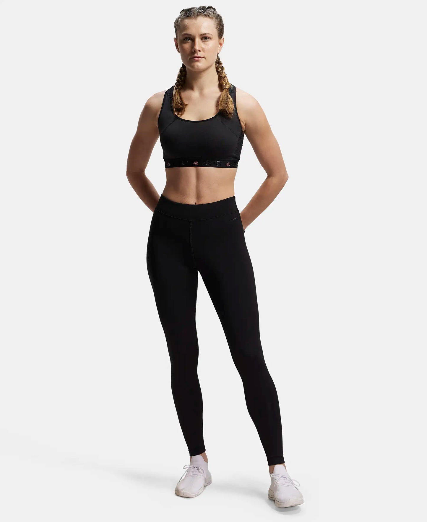 Microfiber Elastane Performance Leggings with Broad Waistband - Black-4