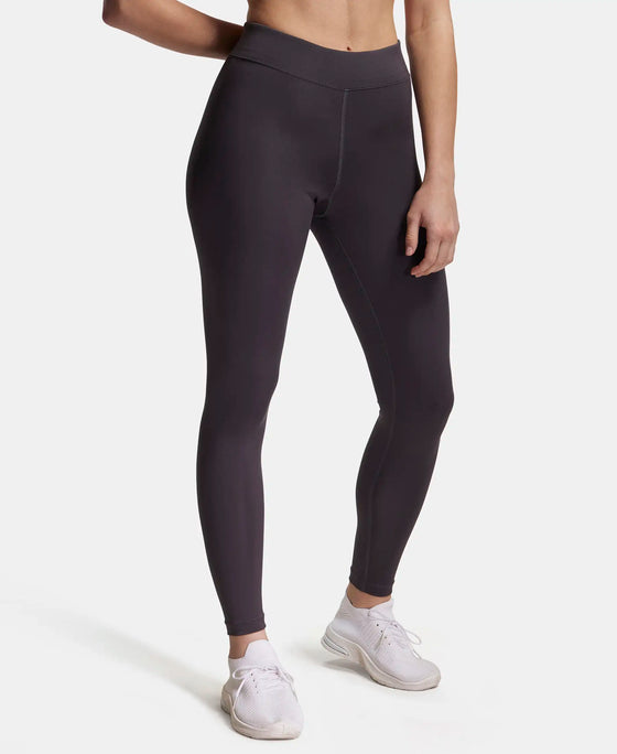 Microfiber Elastane Performance Leggings with Broad Waistband - Forged Iron-2