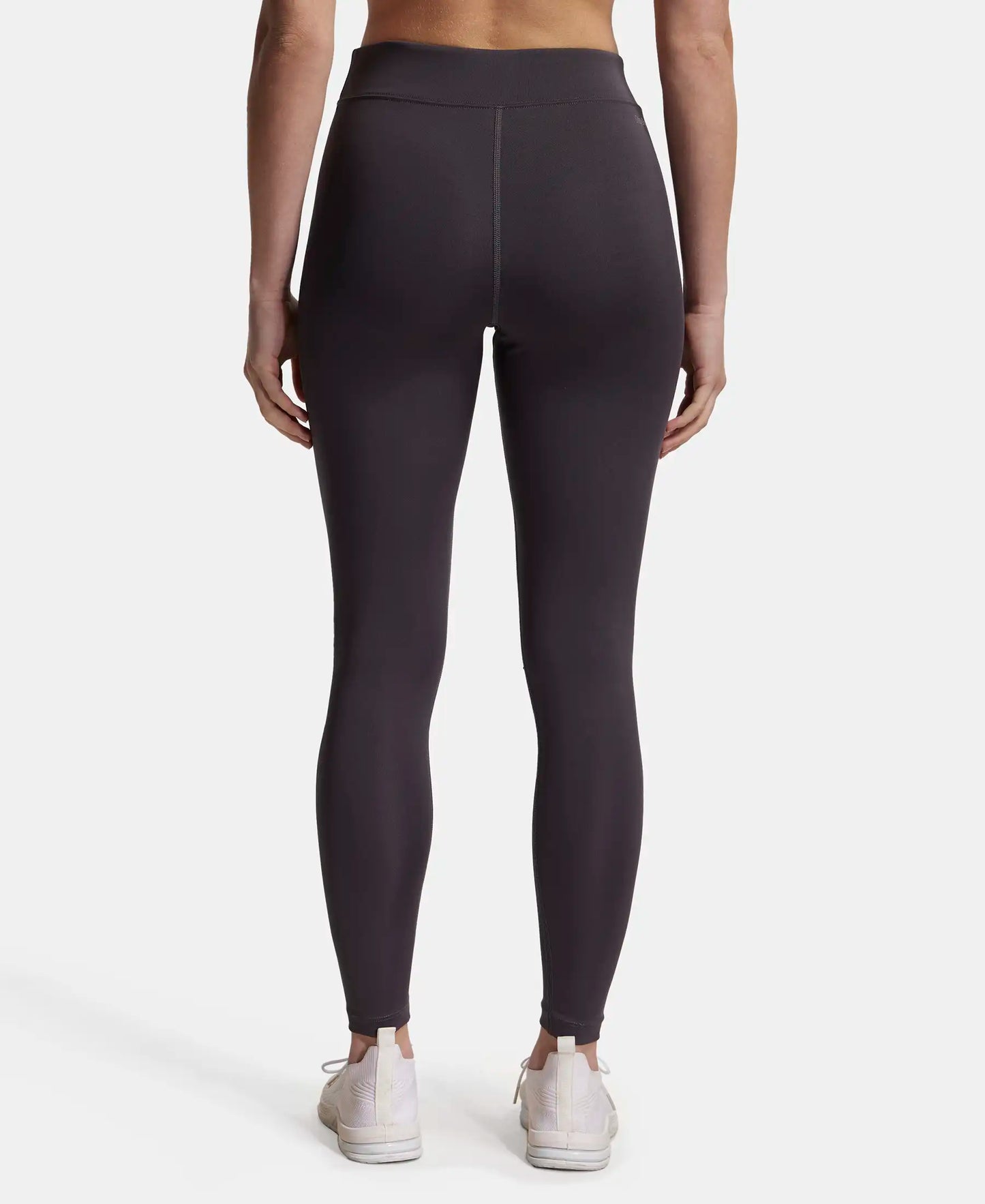 Microfiber Elastane Performance Leggings with Broad Waistband - Forged Iron-3