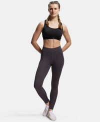 Microfiber Elastane Performance Leggings with Broad Waistband - Forged Iron-4