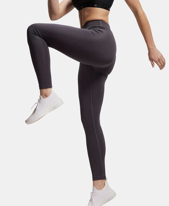 Microfiber Elastane Performance Leggings with Broad Waistband - Forged Iron-5
