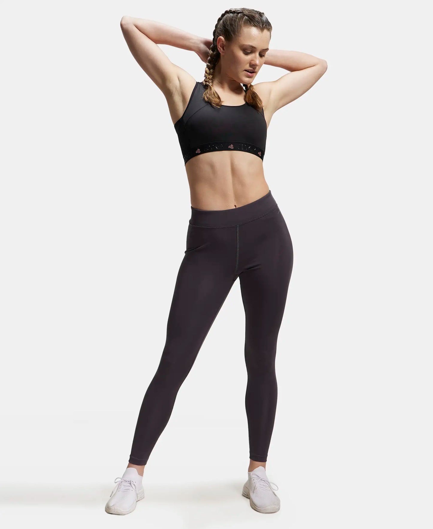 Microfiber Elastane Performance Leggings with Broad Waistband - Forged Iron-6