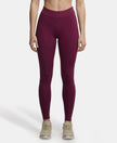 Microfiber Elastane Performance Leggings with Broad Waistband - Grape Wine-1