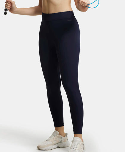Microfiber Elastane Performance Leggings with Broad Waistband - Peacoat-5