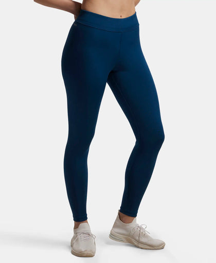 Microfiber Elastane Performance Leggings with Broad Waistband - Poseidon-2
