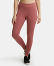 Microfiber Elastane Performance Leggings with Broad Waistband - Withered Rose-1