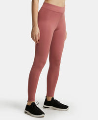 Microfiber Elastane Performance Leggings with Broad Waistband - Withered Rose-2