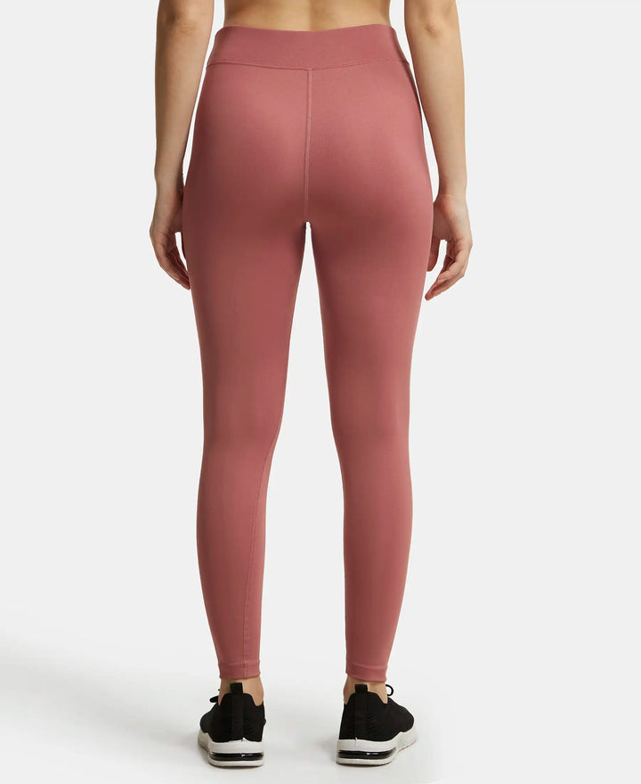 Microfiber Elastane Performance Leggings with Broad Waistband - Withered Rose-3