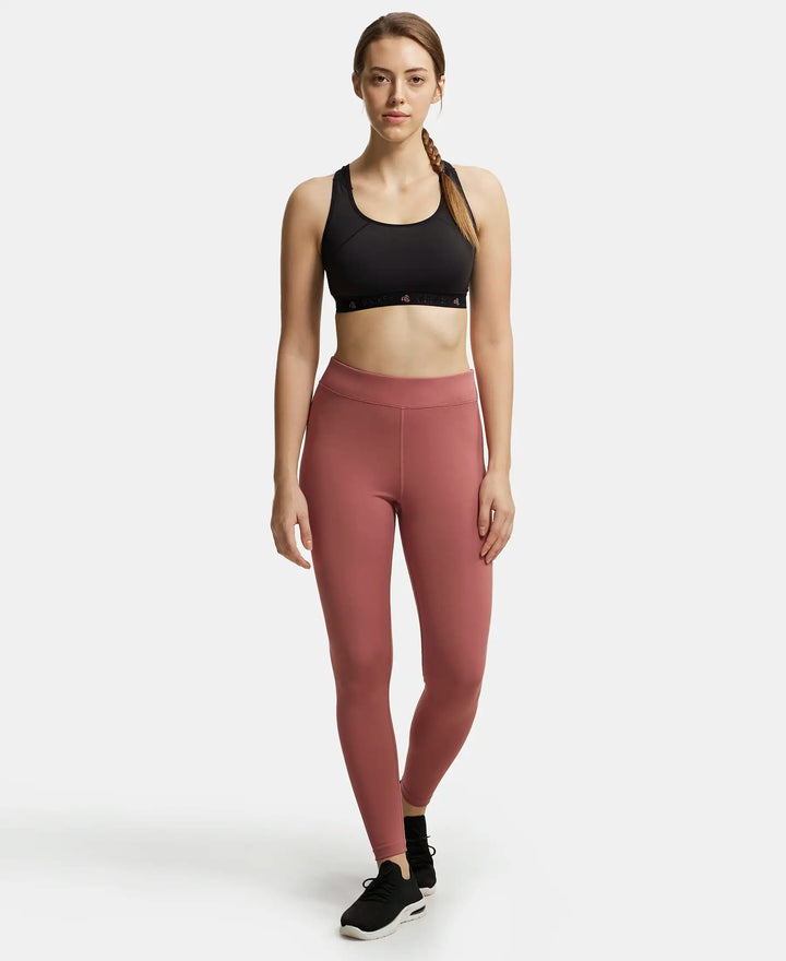 Microfiber Elastane Performance Leggings with Broad Waistband - Withered Rose-4