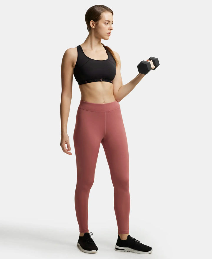 Microfiber Elastane Performance Leggings with Broad Waistband - Withered Rose-6