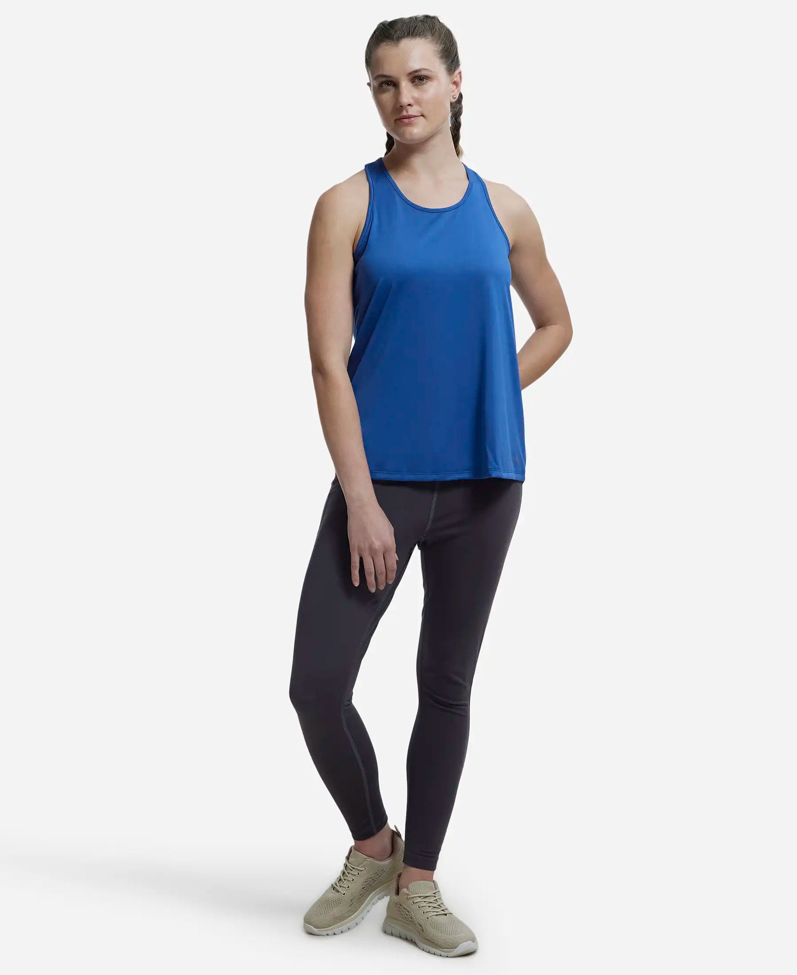 Microfiber Fabric Graphic Printed Racerback Styled Tank Top - Bright Cobalt-4