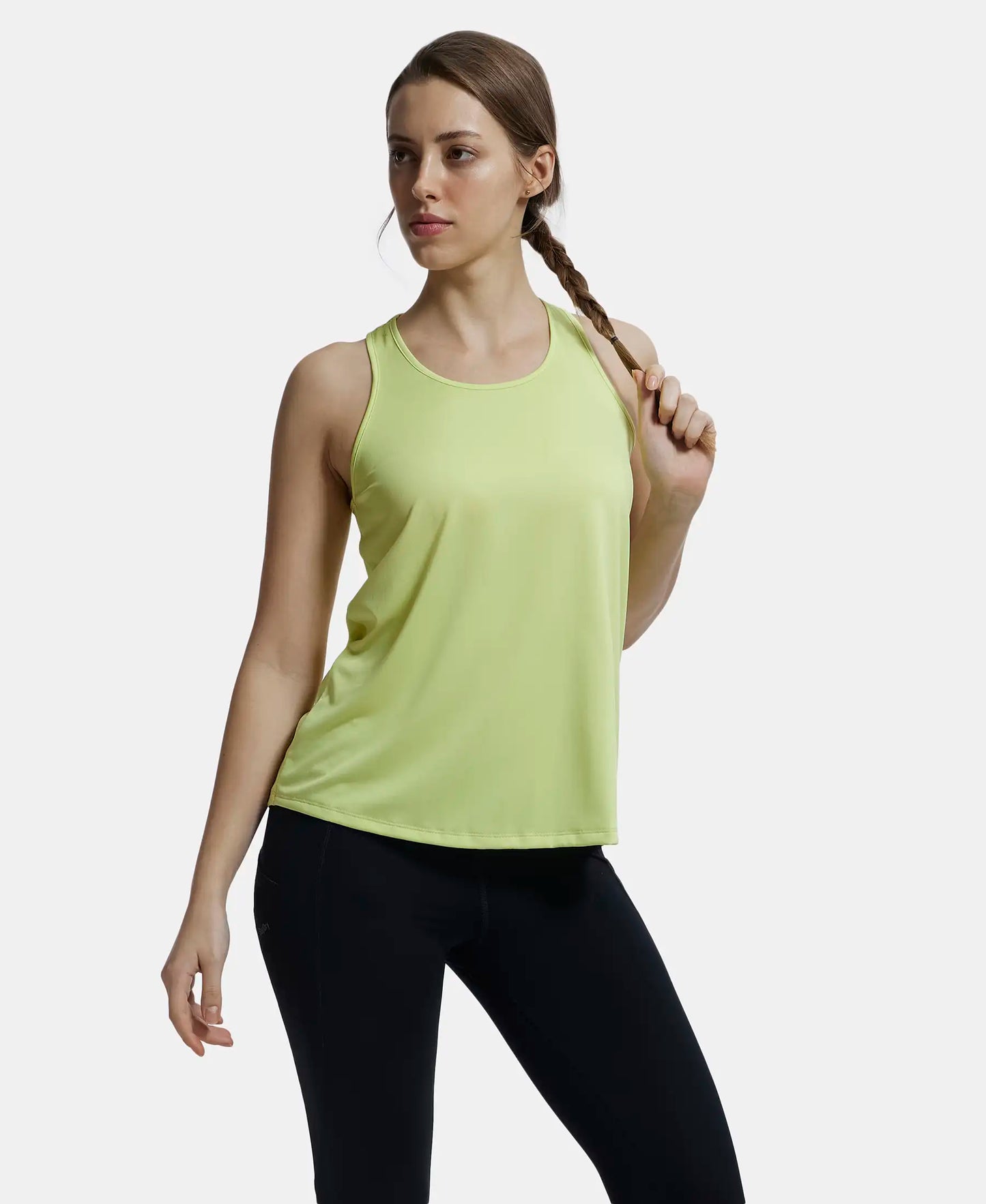 Microfiber Fabric Graphic Printed Racerback Styled Tank Top - Daiquiri Green-6