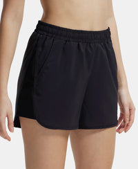 Lightweight Microfiber Fabric Straight Fit Shorts with Zipper Pockets - Black-2