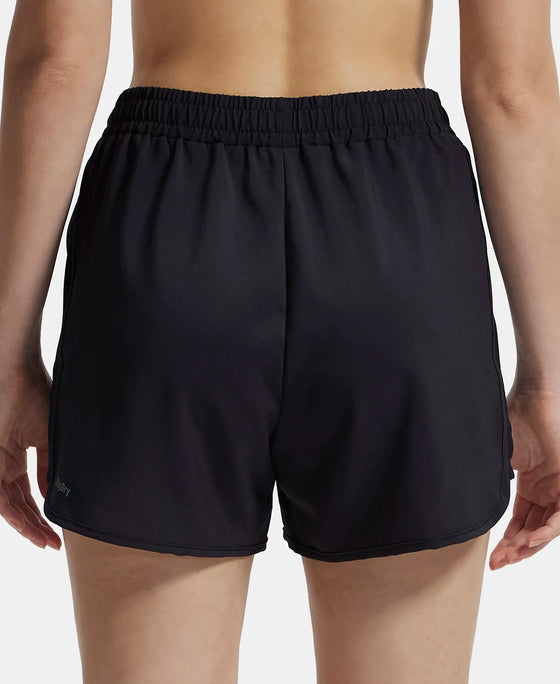 Lightweight Microfiber Fabric Straight Fit Shorts with Zipper Pockets - Black-3