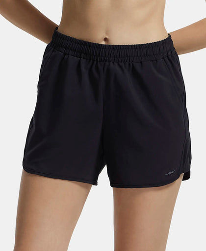 Lightweight Microfiber Fabric Straight Fit Shorts with Zipper Pockets - Black-5