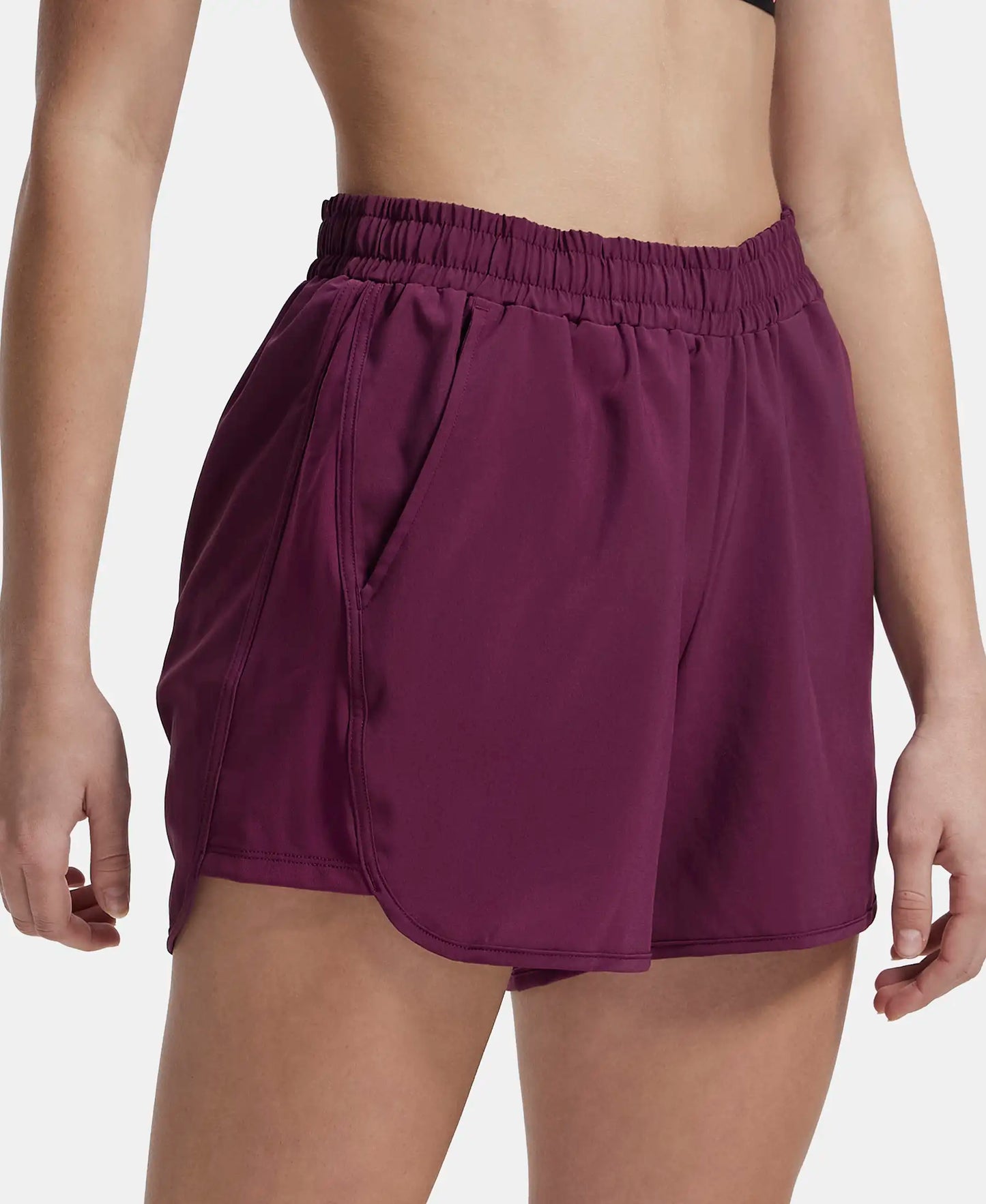 Lightweight Microfiber Fabric Straight Fit Shorts with Zipper Pockets - Grape Wine-2