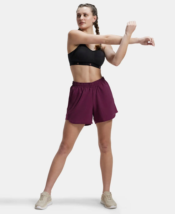 Lightweight Microfiber Fabric Straight Fit Shorts with Zipper Pockets - Grape Wine-6