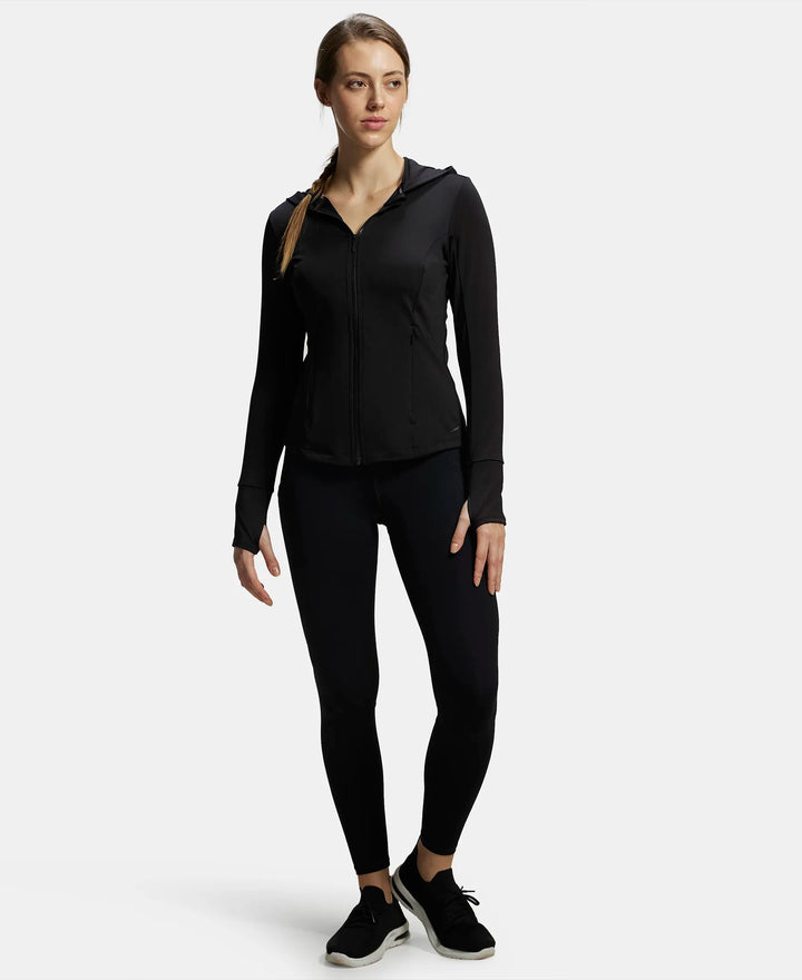Microfiber Elastane Slim Fit Hoodie Jacket with Curved Back Hem - Black-4