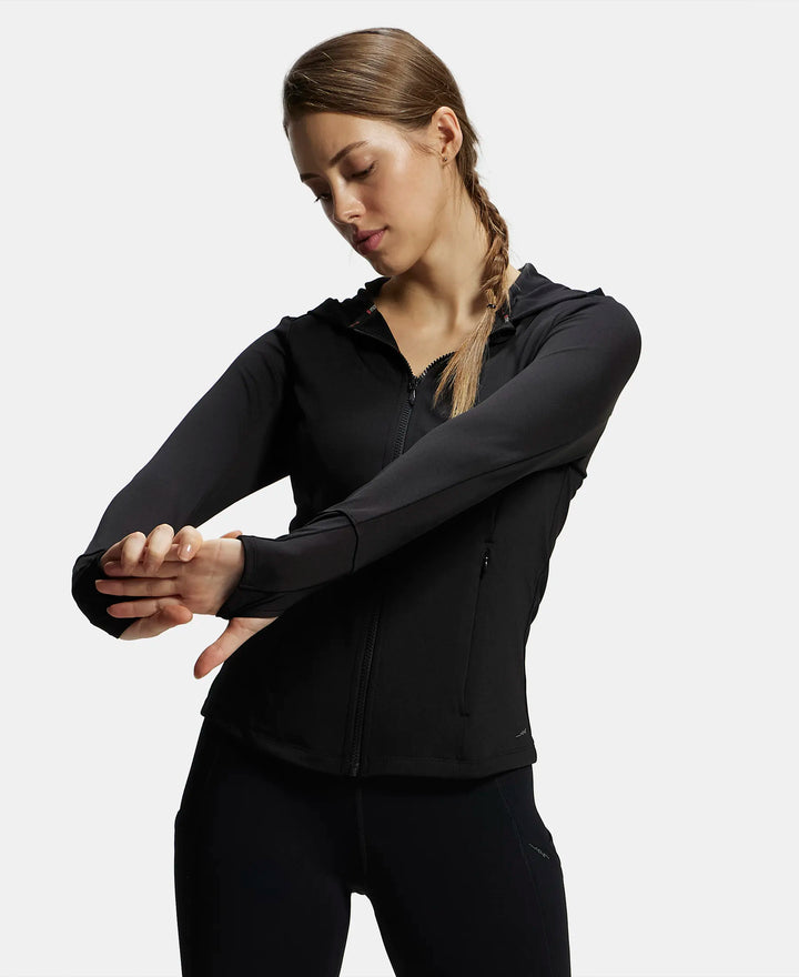 Microfiber Elastane Slim Fit Hoodie Jacket with Curved Back Hem - Black-5