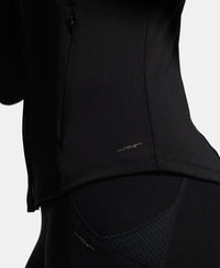 Microfiber Elastane Slim Fit Hoodie Jacket with Curved Back Hem - Black-7
