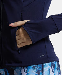 Microfiber Elastane Slim Fit Hoodie Jacket with Curved Back Hem - Peacoat-7