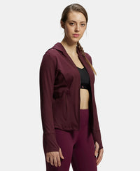 Microfiber Elastane Slim Fit Hoodie Jacket with Curved Back Hem - Wine Tasting-2