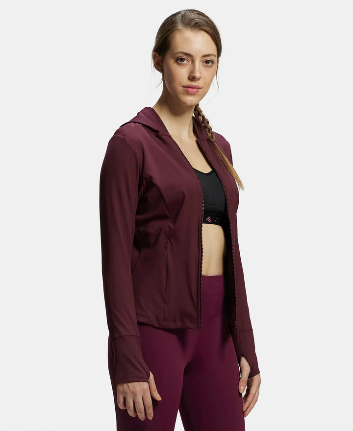Microfiber Elastane Slim Fit Hoodie Jacket with Curved Back Hem - Wine Tasting-2
