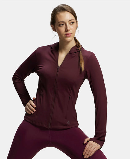 Microfiber Elastane Slim Fit Hoodie Jacket with Curved Back Hem - Wine Tasting-5