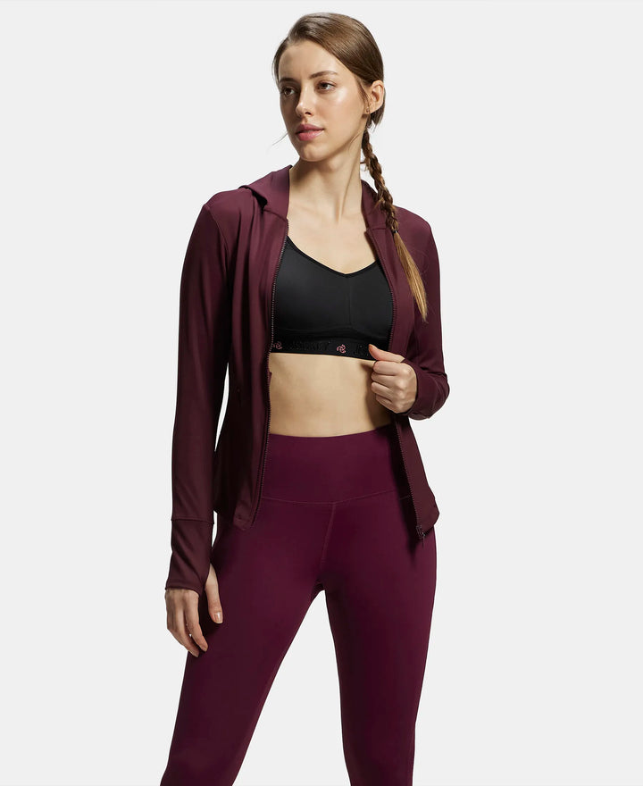 Microfiber Elastane Slim Fit Hoodie Jacket with Curved Back Hem - Wine Tasting-6