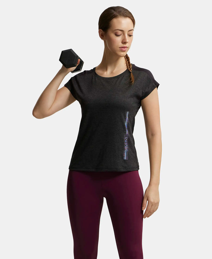 Microfiber Fabric Breathable Mesh Relaxed Fit Graphic Printed Round Neck Half Sleeve T-Shirt - Black-6