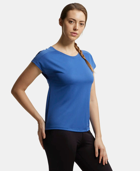 Microfiber Fabric Breathable Mesh Relaxed Fit Graphic Printed Round Neck Half Sleeve T-Shirt - Bright Cobalt-2