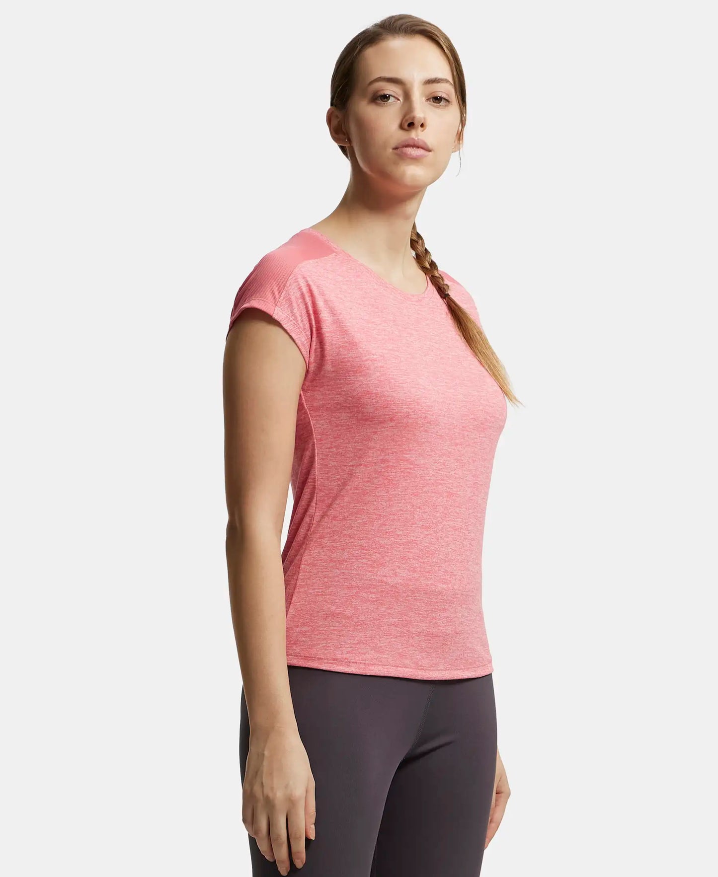 Microfiber Fabric Breathable Mesh Relaxed Fit Graphic Printed Round Neck Half Sleeve T-Shirt - Coral-2