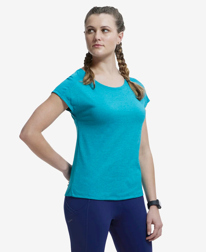 Microfiber Fabric Breathable Mesh Relaxed Fit Graphic Printed Round Neck Half Sleeve T-Shirt - Enamel Blue-2