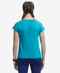 Microfiber Fabric Breathable Mesh Relaxed Fit Graphic Printed Round Neck Half Sleeve T-Shirt - Enamel Blue-3