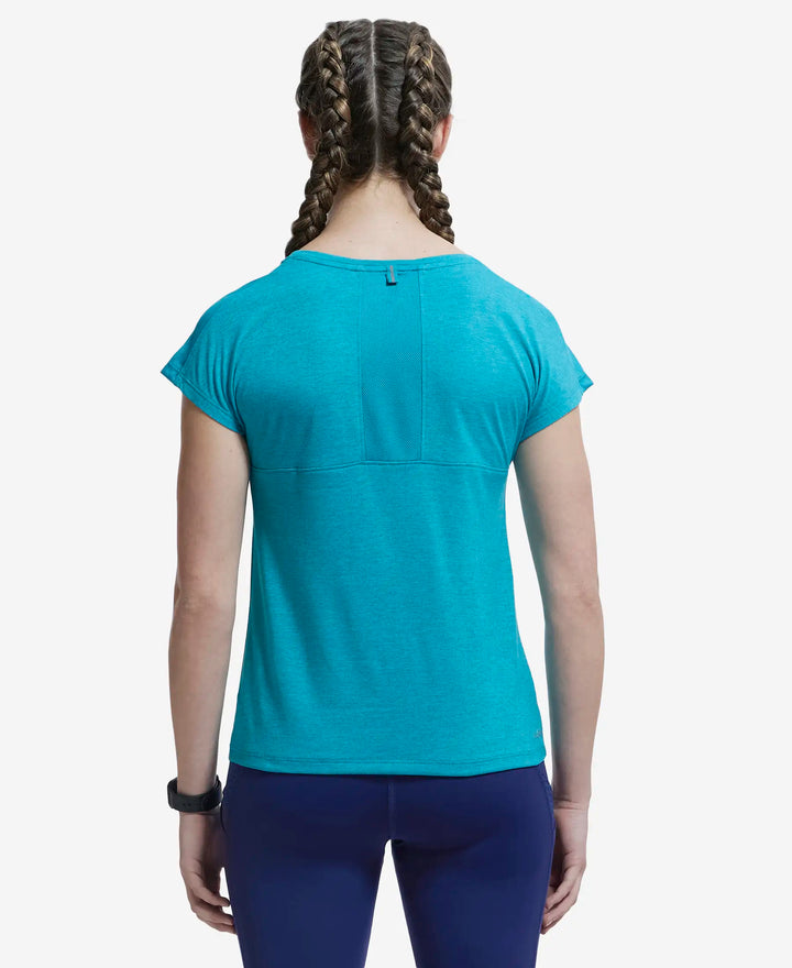 Microfiber Fabric Breathable Mesh Relaxed Fit Graphic Printed Round Neck Half Sleeve T-Shirt - Enamel Blue-3