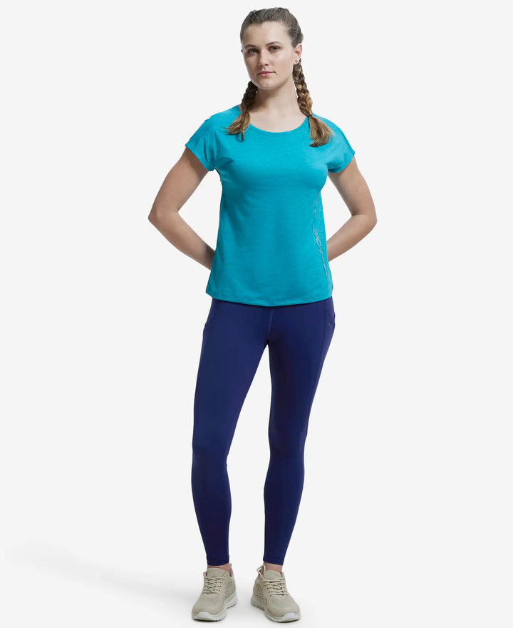 Microfiber Fabric Breathable Mesh Relaxed Fit Graphic Printed Round Neck Half Sleeve T-Shirt - Enamel Blue-4