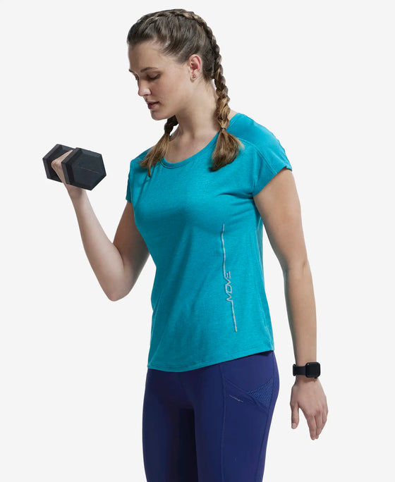 Microfiber Fabric Breathable Mesh Relaxed Fit Graphic Printed Round Neck Half Sleeve T-Shirt - Enamel Blue-5