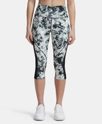 Microfiber Elastane Slim Fit Capri with Back Waistband Pocket - Black Printed-1