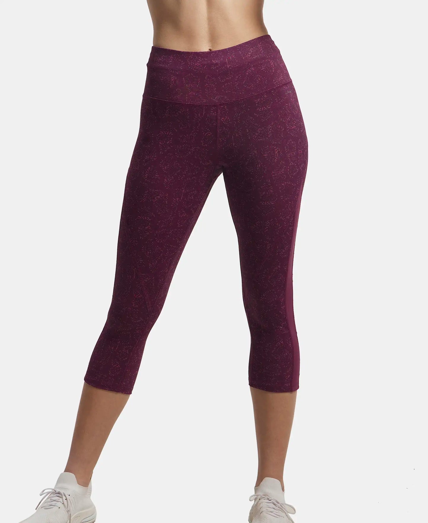 Microfiber Elastane Slim Fit Capri with Back Waistband Pocket - Grapewine Print-5