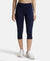 Microfiber Elastane Slim Fit Capri with Back Waistband Pocket - Peacoat-1