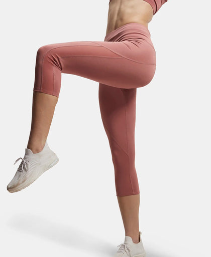 Microfiber Elastane Slim Fit Capri with Back Waistband Pocket - Withered Rose-5