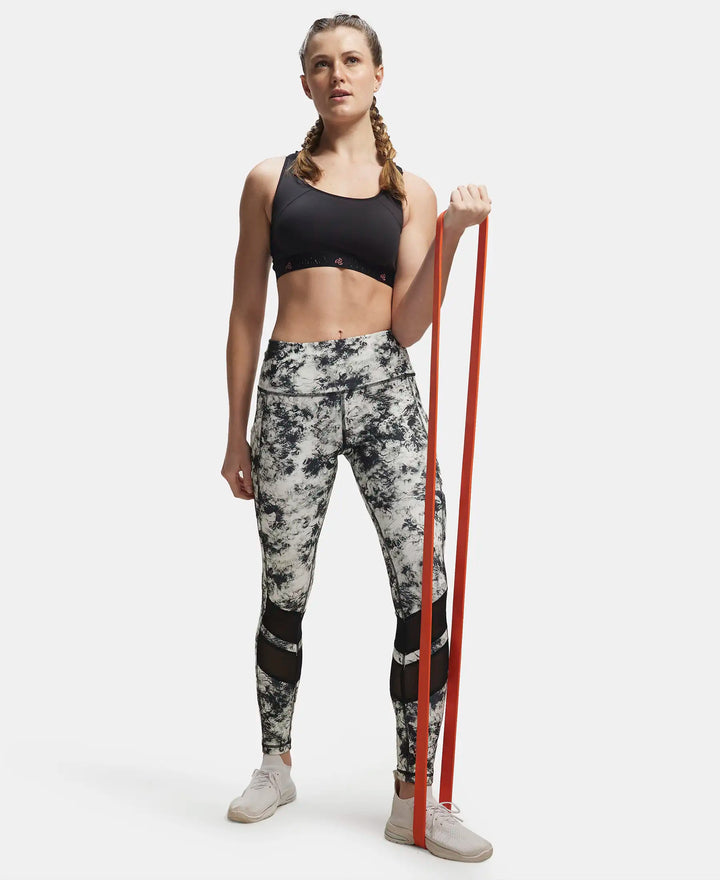 Microfiber Elastane Performance Leggings with Breathable Mesh - Black Printed-6