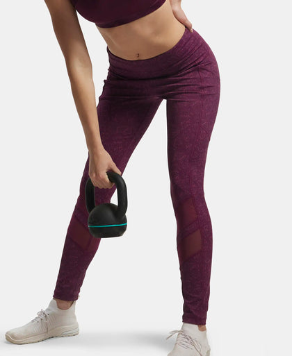 Microfiber Elastane Performance Leggings with Breathable Mesh - Grapewine Print-5